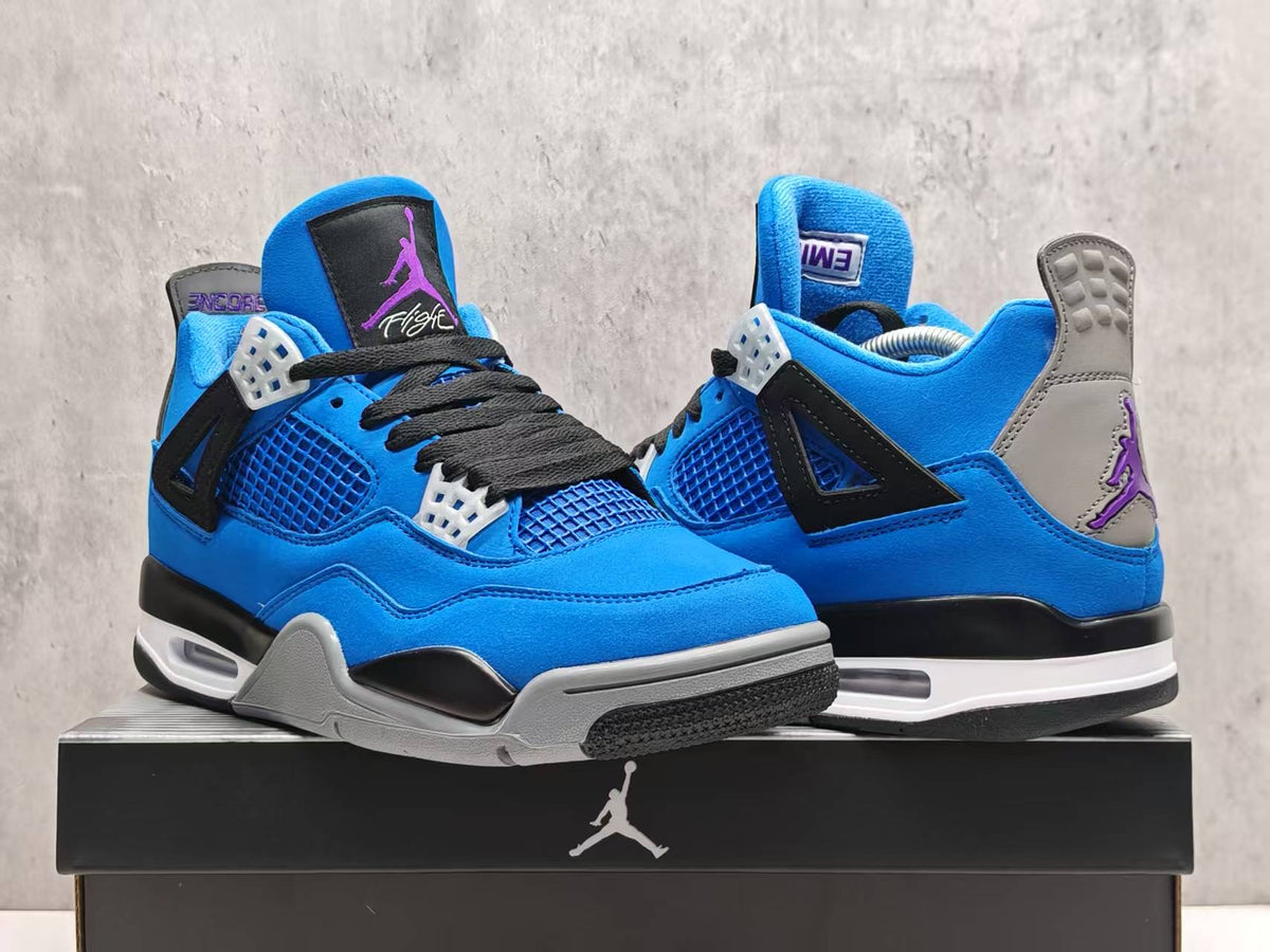 Blue & Black Mid-Top Sneakers with Purple Accents