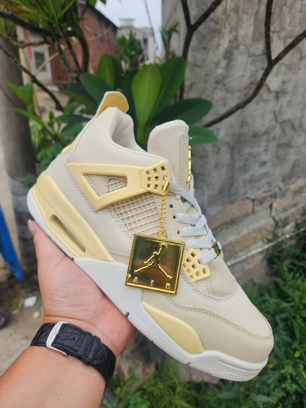 Cream & Pale Yellow High-Top Sneakers