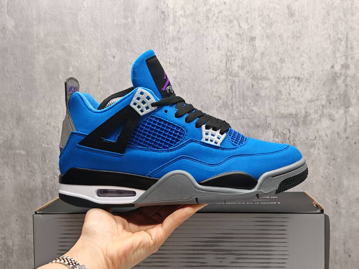 Blue & Black Mid-Top Sneakers with Purple Accents