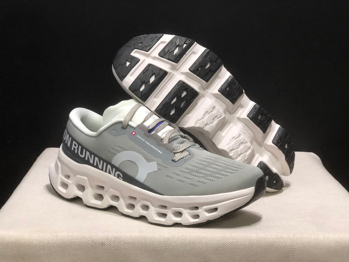 On Gray & White Cushioned Running Shoes