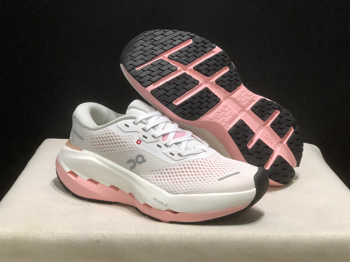 On White & Pink Cushioned Running Shoes